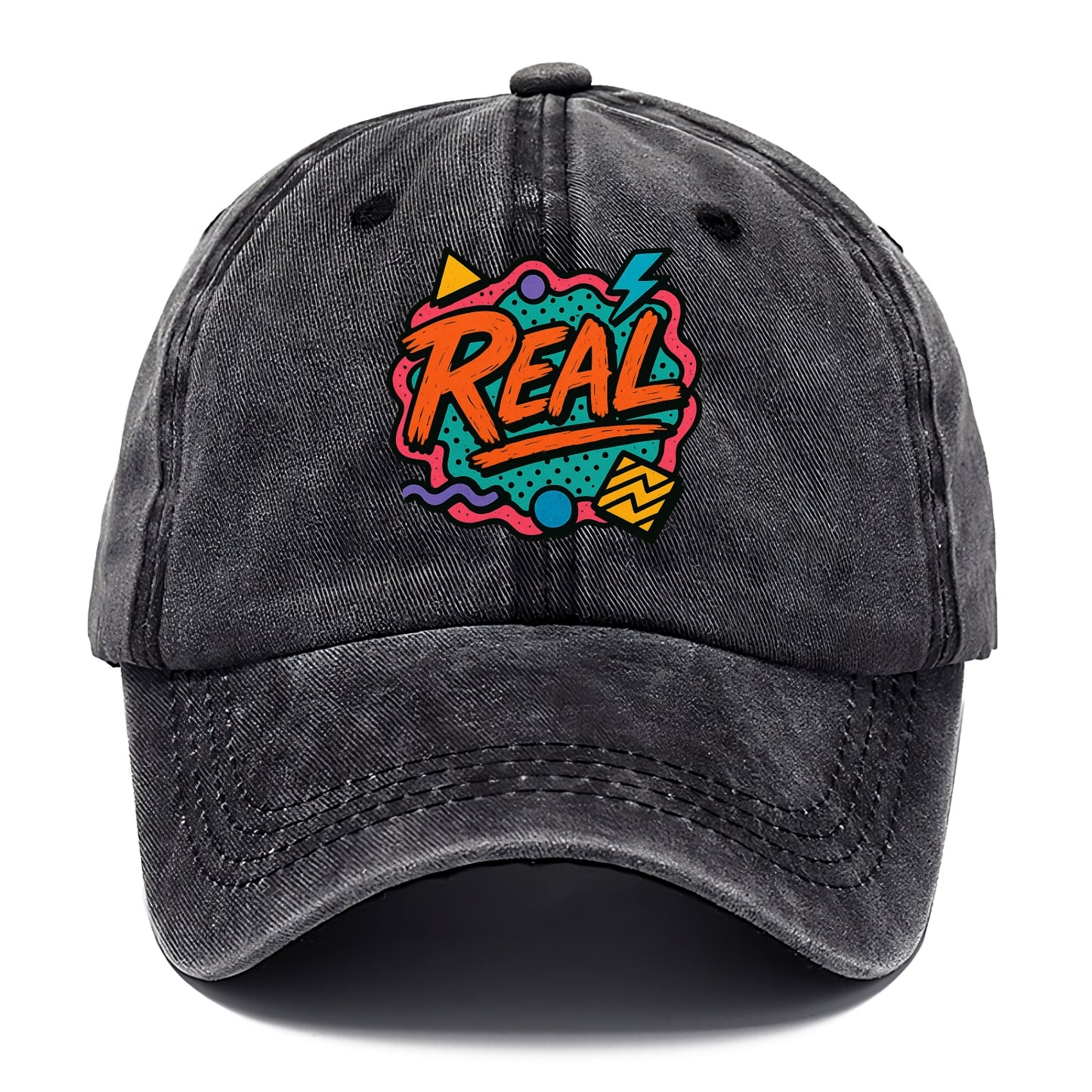 Imperfect brush strokes spelling "Real" - authenticity over perfection, raw and - Classic Cap - Graphite