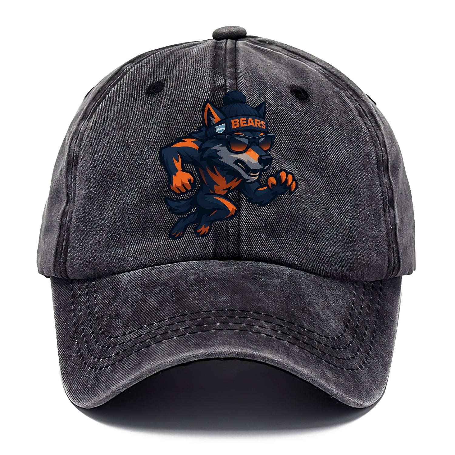 Chicago Wolf wearing Bears beanie with Lake Michigan patch and wayfarer sunglasses - Classic Cap - Graphite