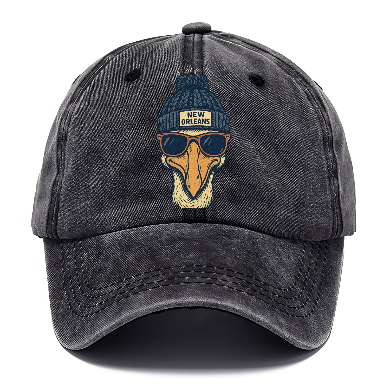 New Orleans Pelican wearing New Orleans beanie with pom pom and wayfarer sunglasses - Classic Cap - Graphite