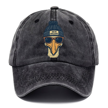 New Orleans Pelican wearing New Orleans beanie with pom pom and wayfarer sunglasses - Classic Cap - Graphite
