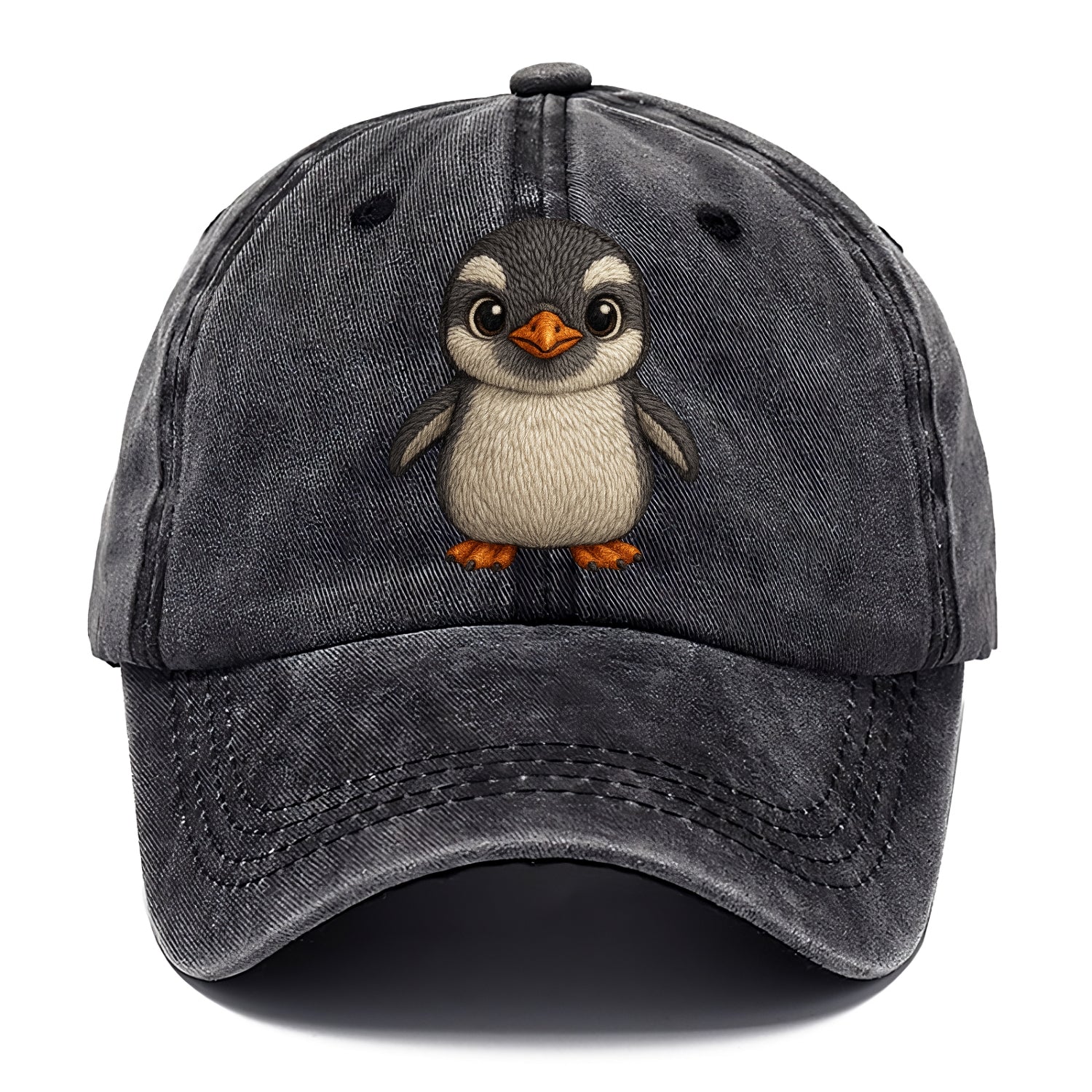 Baby Gentoo Penguin - orange beak, white cap, bright eyes, front-facing, energetic - Classic Cap - Graphite