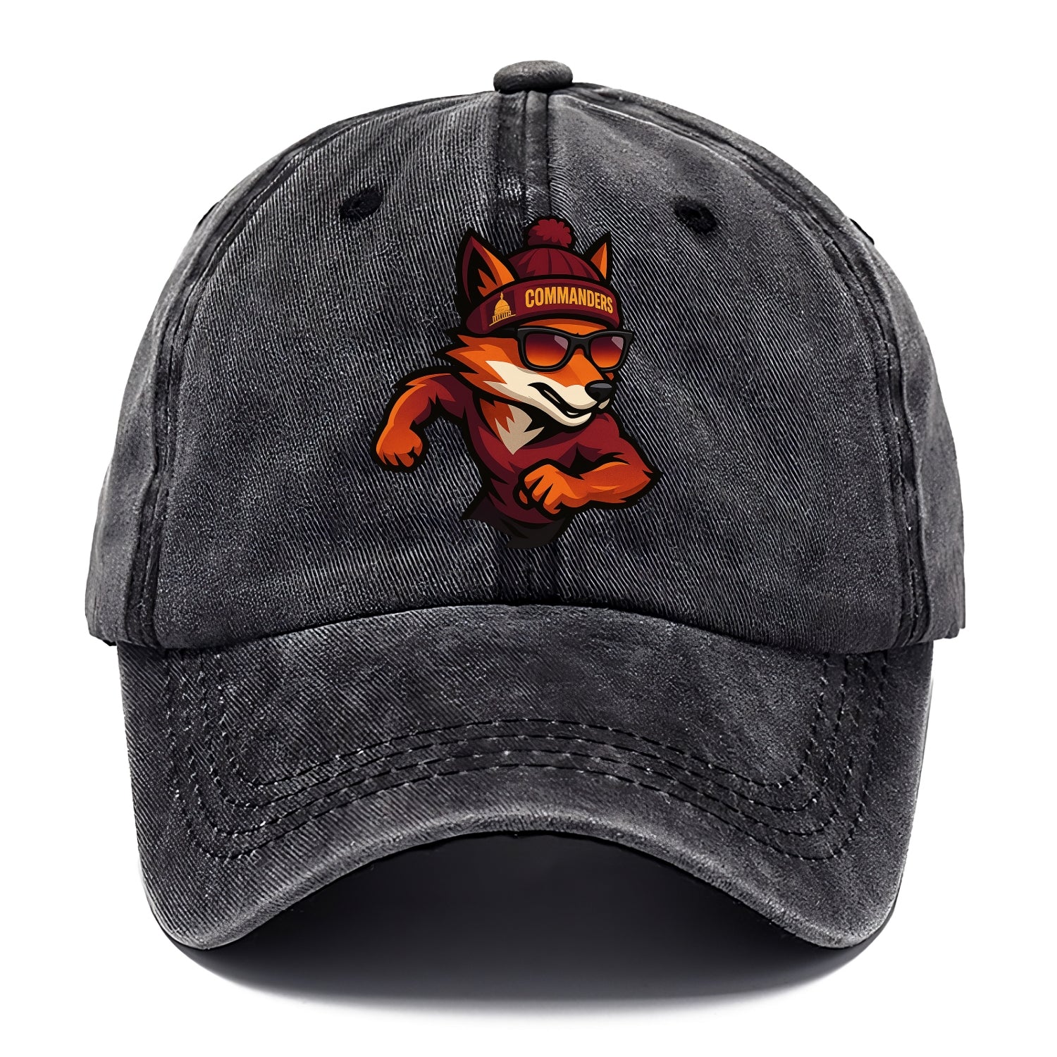 Washington Fox wearing Commanders beanie with Capitol patch and wayfarer sunglasses - Classic Cap - Graphite