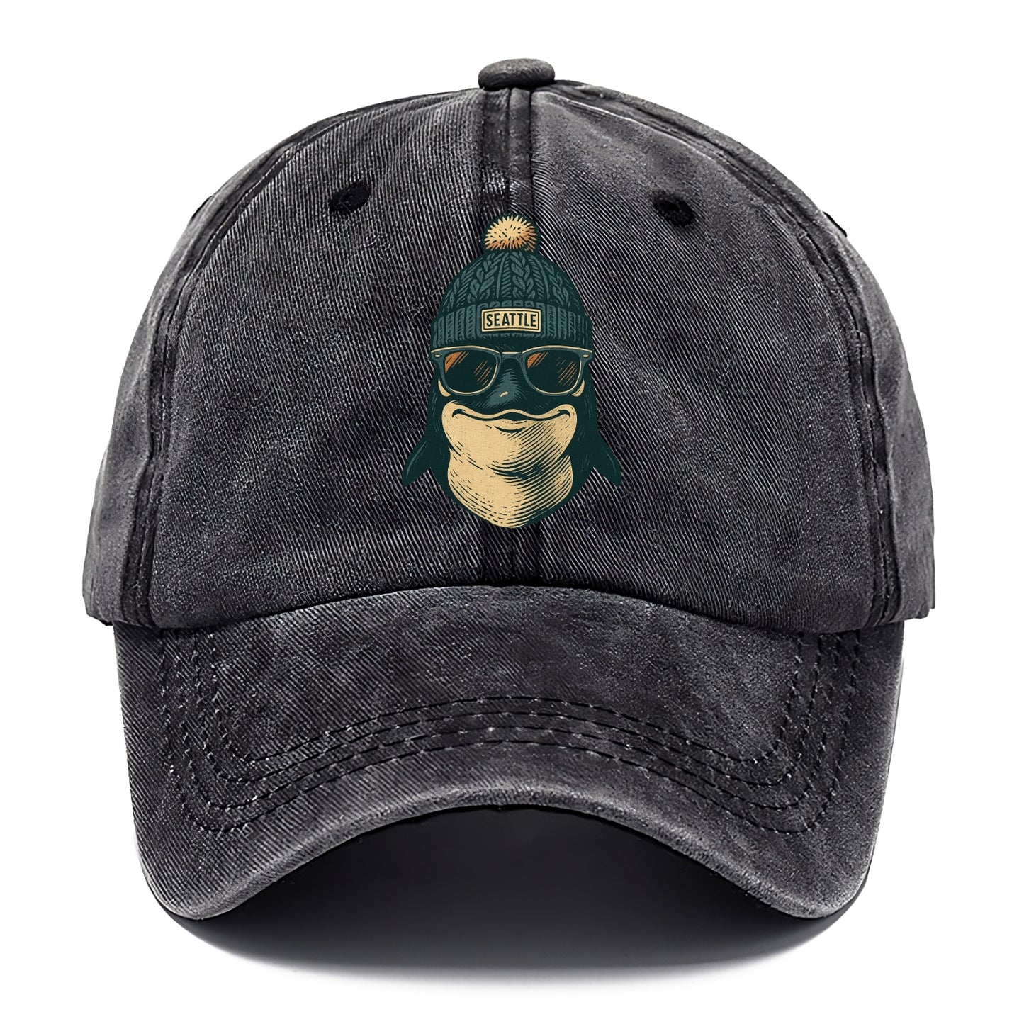 Washington Orca wearing Seattle beanie with pom pom and wayfarer sunglasses - Classic Cap - Graphite