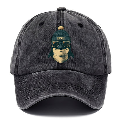 Washington Orca wearing Seattle beanie with pom pom and wayfarer sunglasses - Classic Cap - Graphite