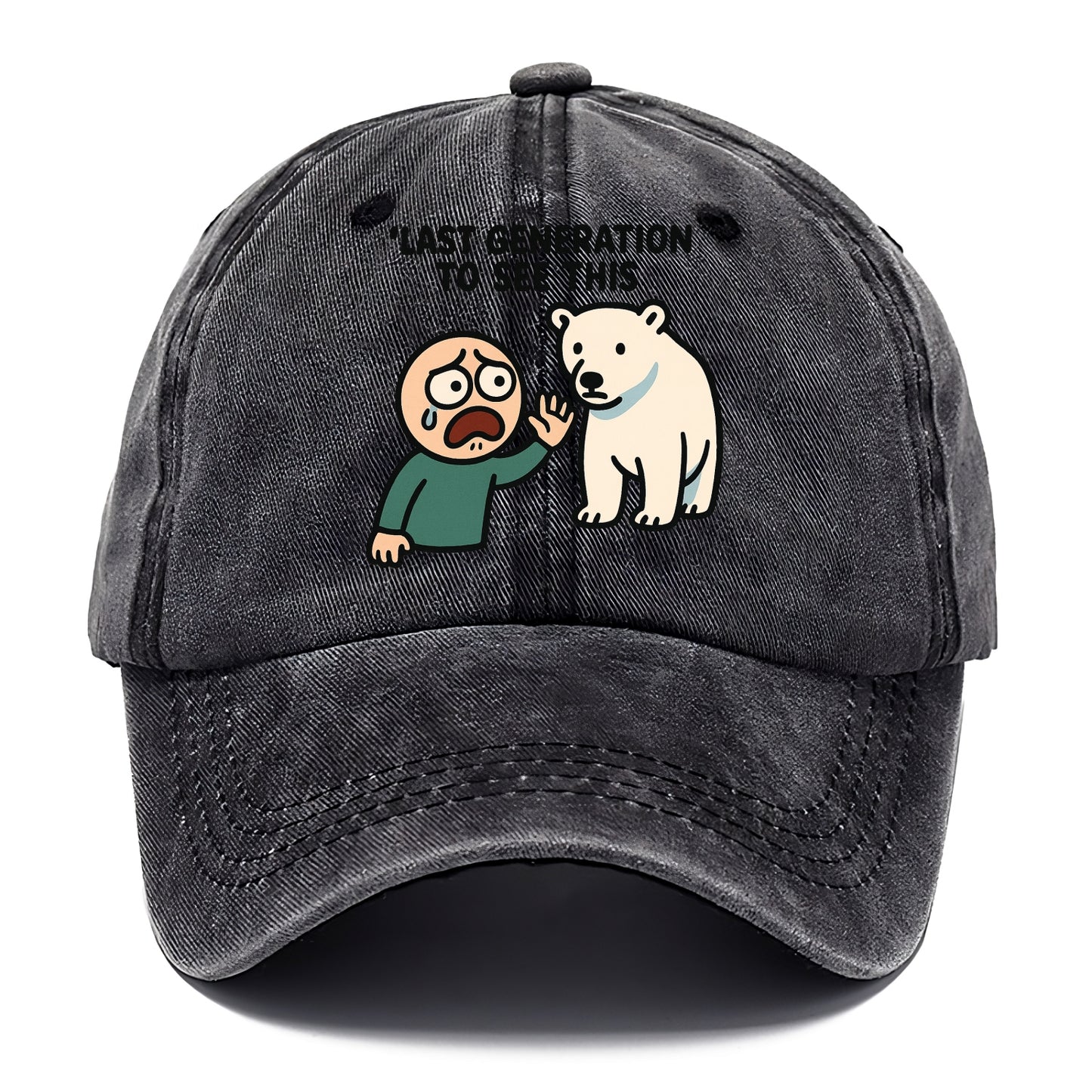 Person waving goodbye to polar bear - "Last generation to see this" - extinction grief - Classic Cap - Graphite