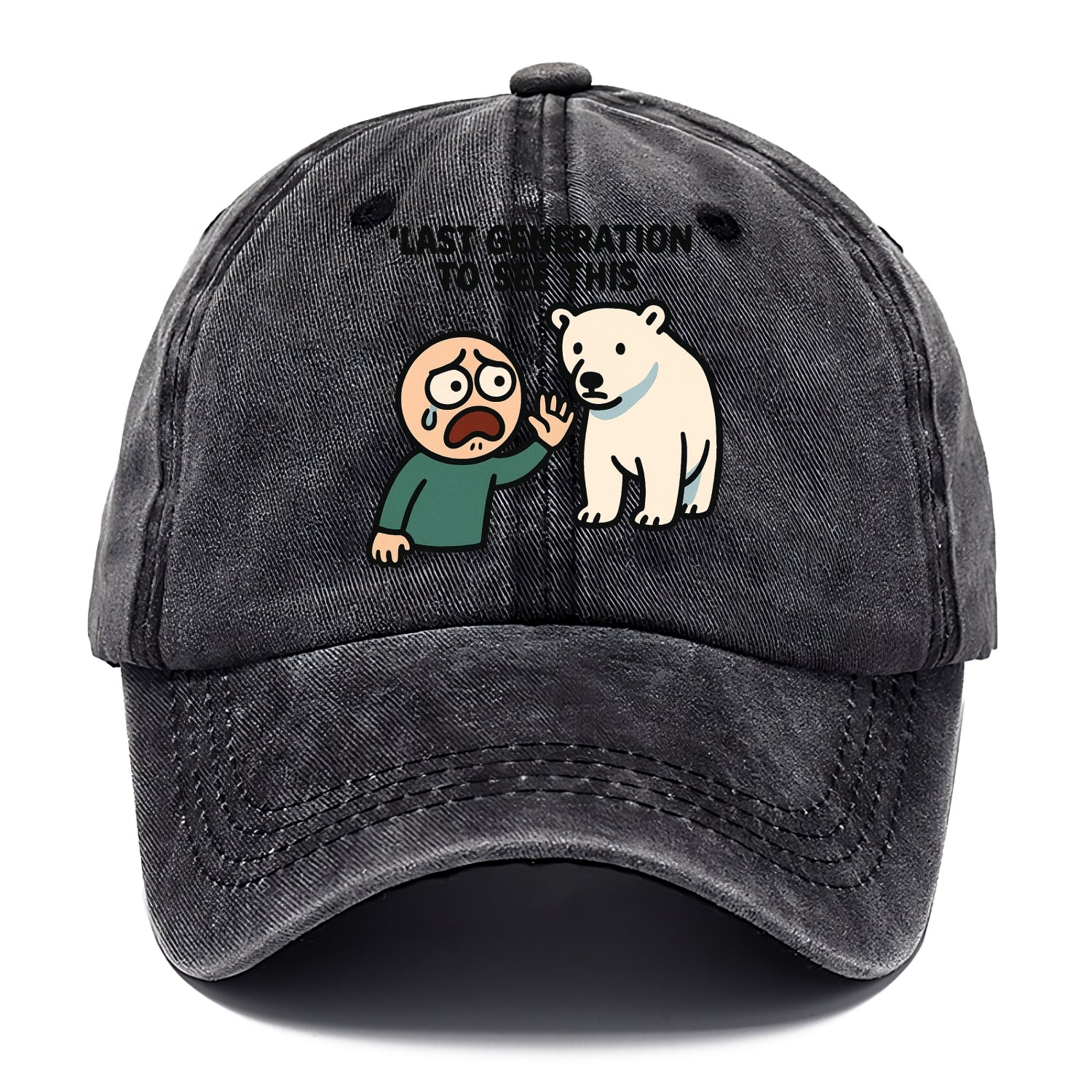 Person waving goodbye to polar bear - "Last generation to see this" - extinction grief - Classic Cap - Graphite