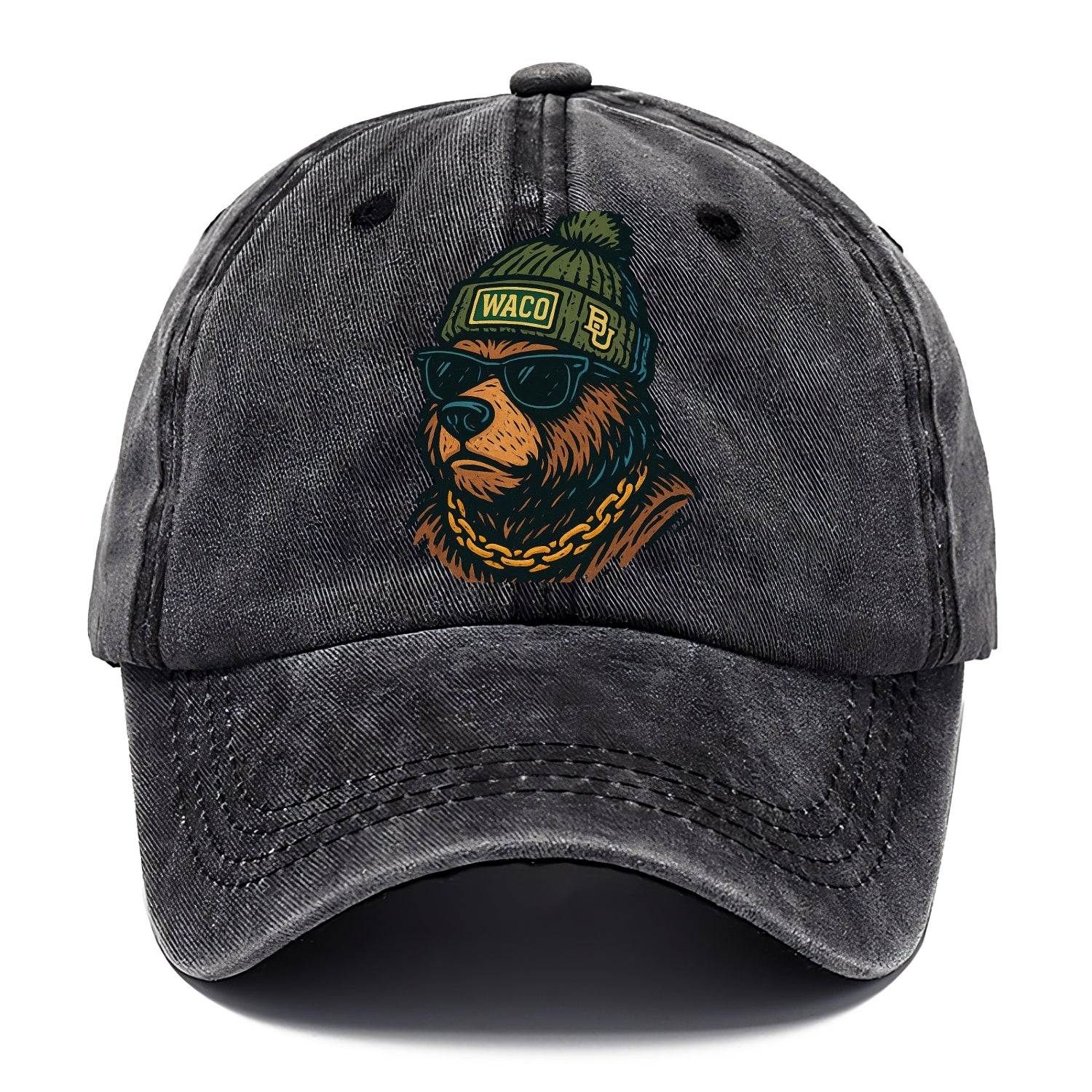Waco Bear wearing Baylor beanie with BU patch - Classic Cap - Graphite