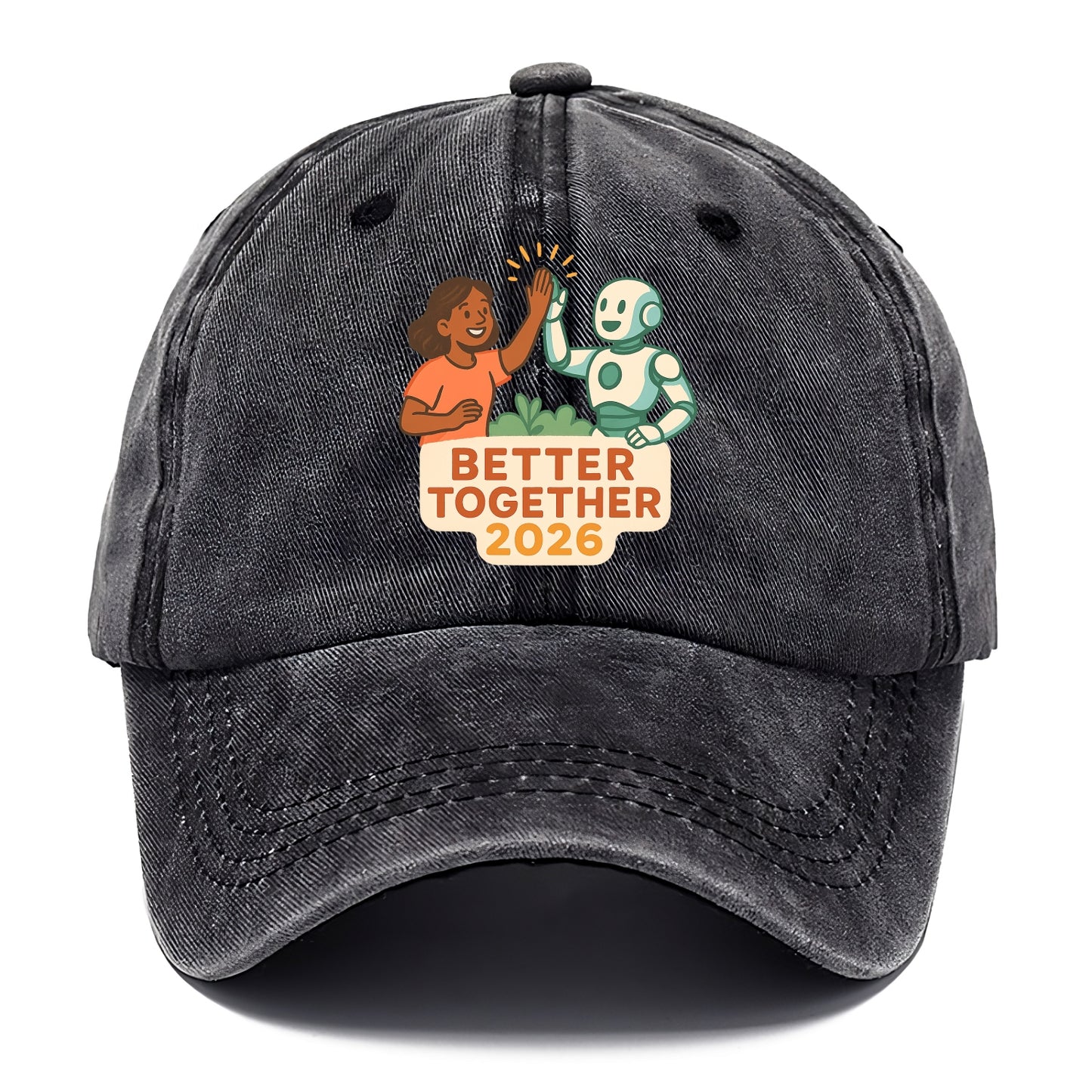 Human and AI robot high-fiving as collaborative partners - "Better Together 2026" - - Classic Cap - Graphite