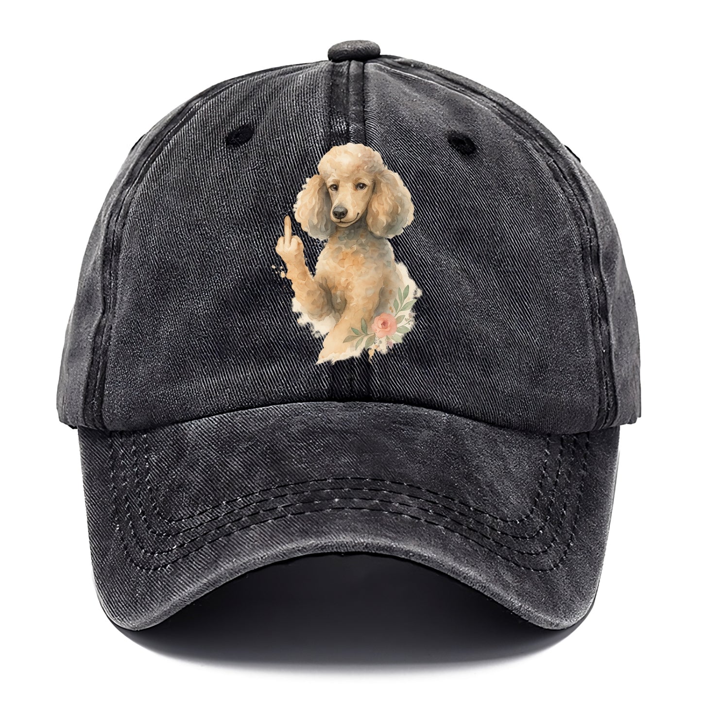 Standard Poodle with curly styled coat, intelligent face, fancy paw giving finger - Classic Cap - Graphite