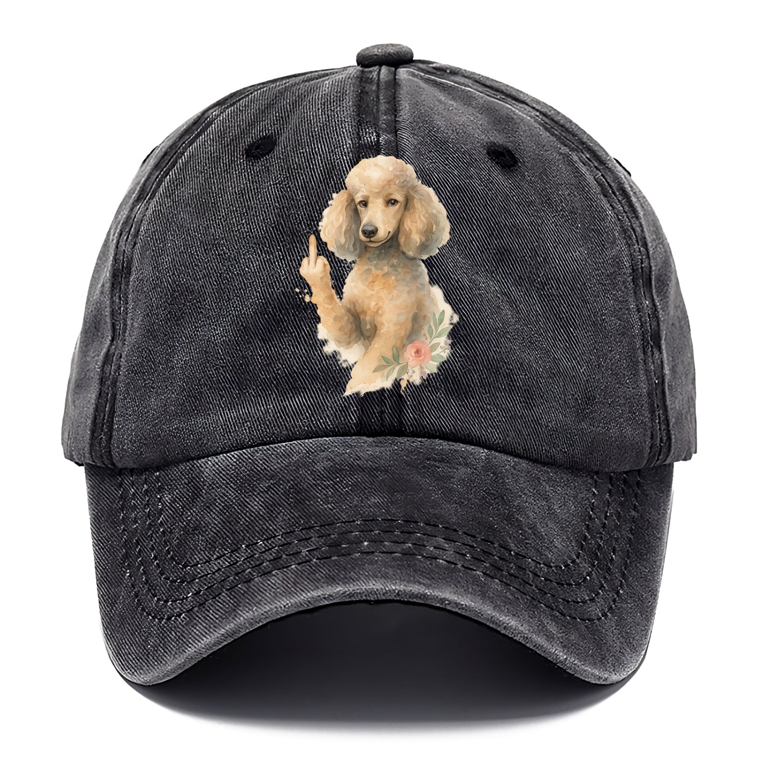 Standard Poodle with curly styled coat, intelligent face, fancy paw giving finger - Classic Cap - Graphite
