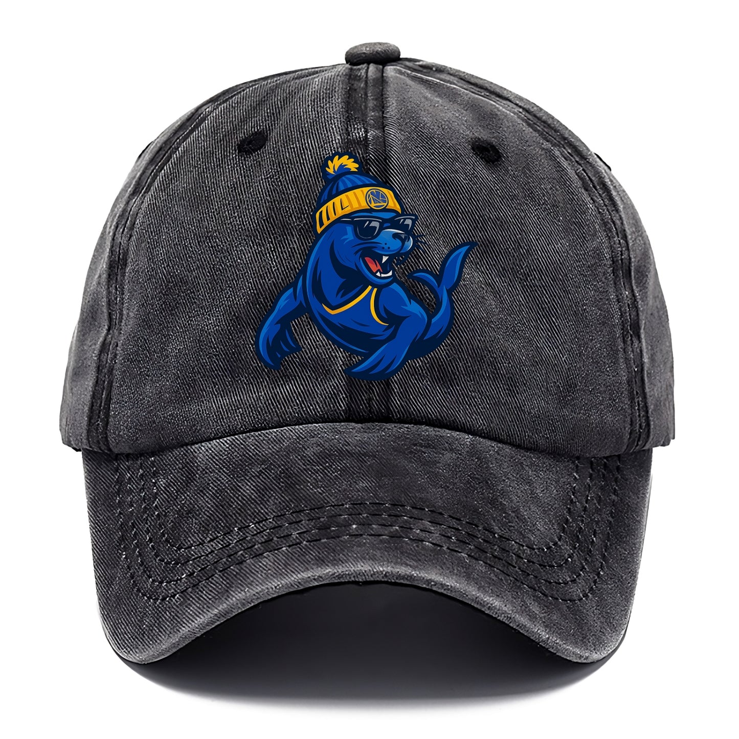 Bay Area Sea Lion wearing Warriors blue and gold beanie with Golden Gate and wayfarer - Classic Cap - Graphite
