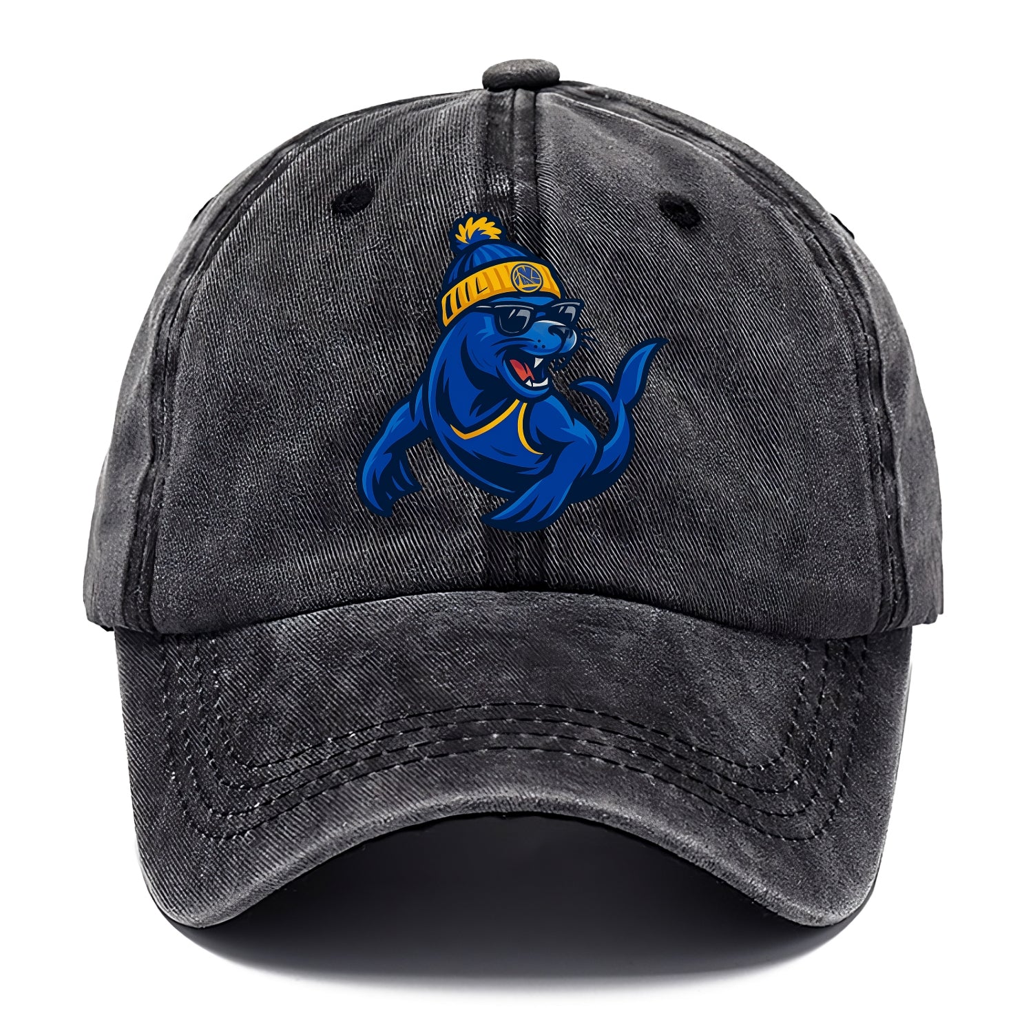 Bay Area Sea Lion wearing Warriors blue and gold beanie with Golden Gate and wayfarer - Classic Cap - Graphite