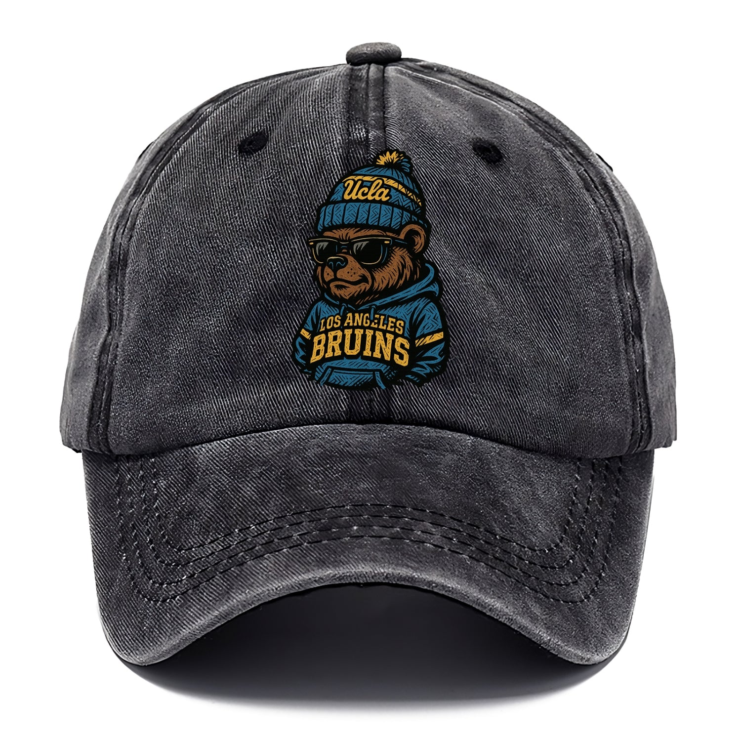 Los Angeles Bruin wearing UCLA beanie with script patch - Classic Cap - Graphite