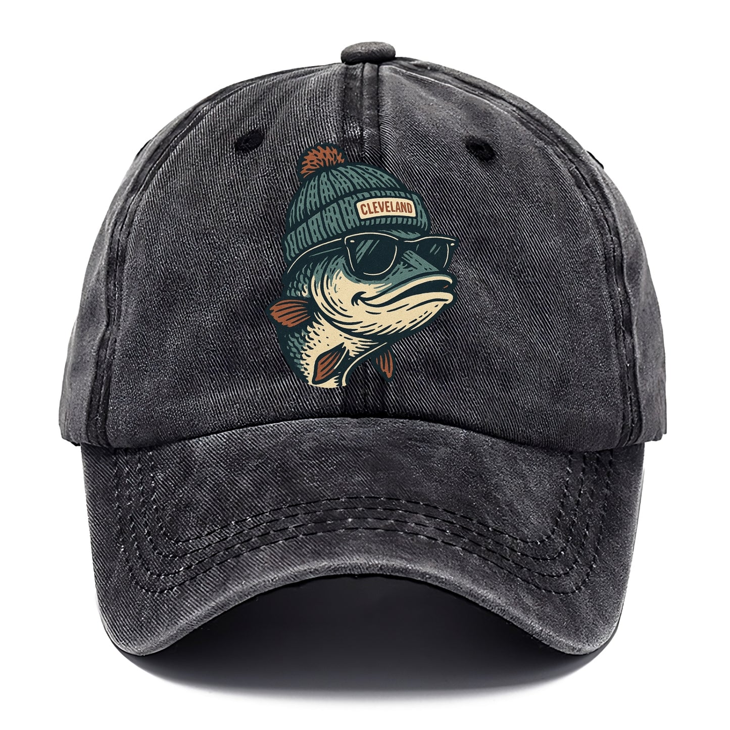 Cleveland Lake Erie Walleye wearing Cleveland beanie with pom pom and wayfarer - Classic Cap - Graphite