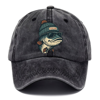 Cleveland Lake Erie Walleye wearing Cleveland beanie with pom pom and wayfarer - Classic Cap - Graphite