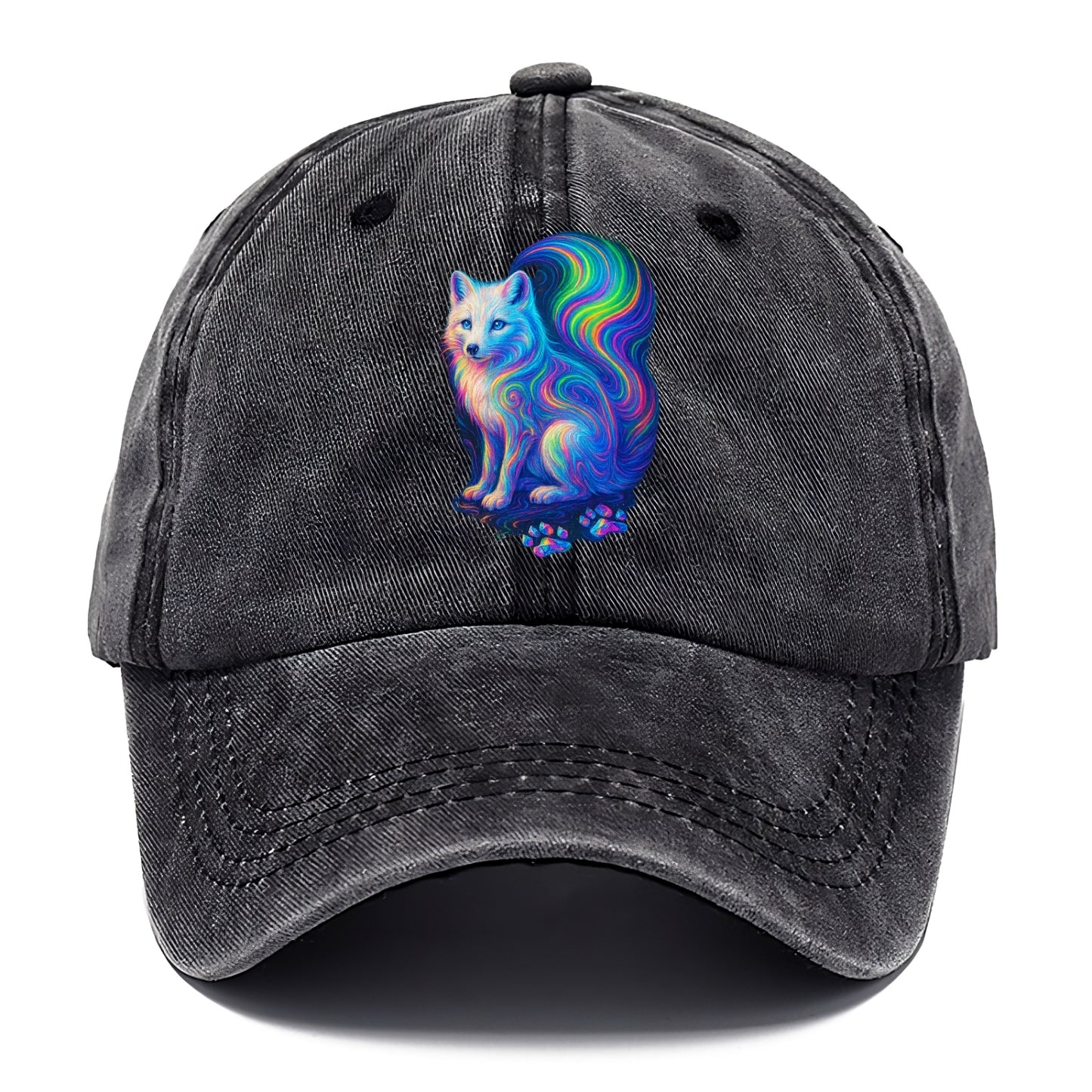 Graceful arctic fox with tail streaming aurora colors, white fur with prismatic - Classic Cap - Graphite