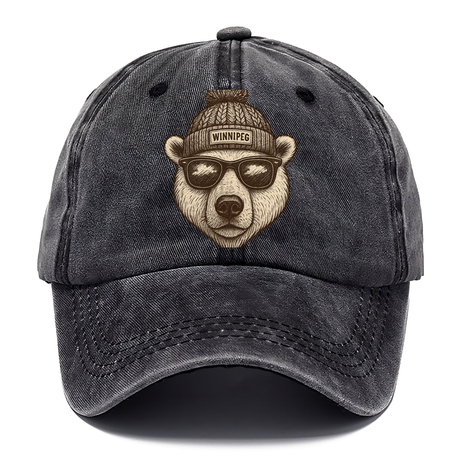 Winnipeg Polar Bear wearing Winnipeg beanie with pom pom and wayfarer sunglasses - Classic Cap - Graphite