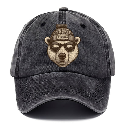 Winnipeg Polar Bear wearing Winnipeg beanie with pom pom and wayfarer sunglasses - Classic Cap - Graphite