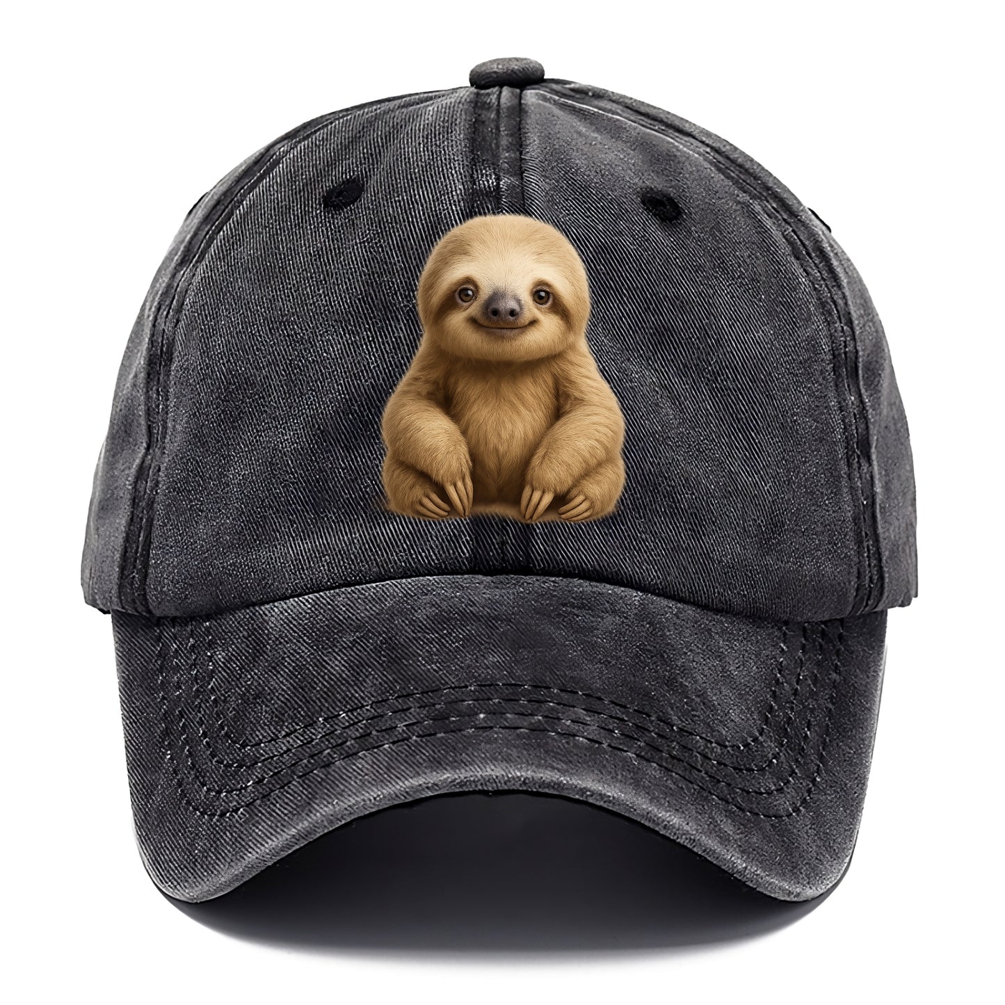 Baby Sloth - tan fur, long arms, peaceful smile, gentle eyes, front-facing, zen - Classic Cap - Graphite