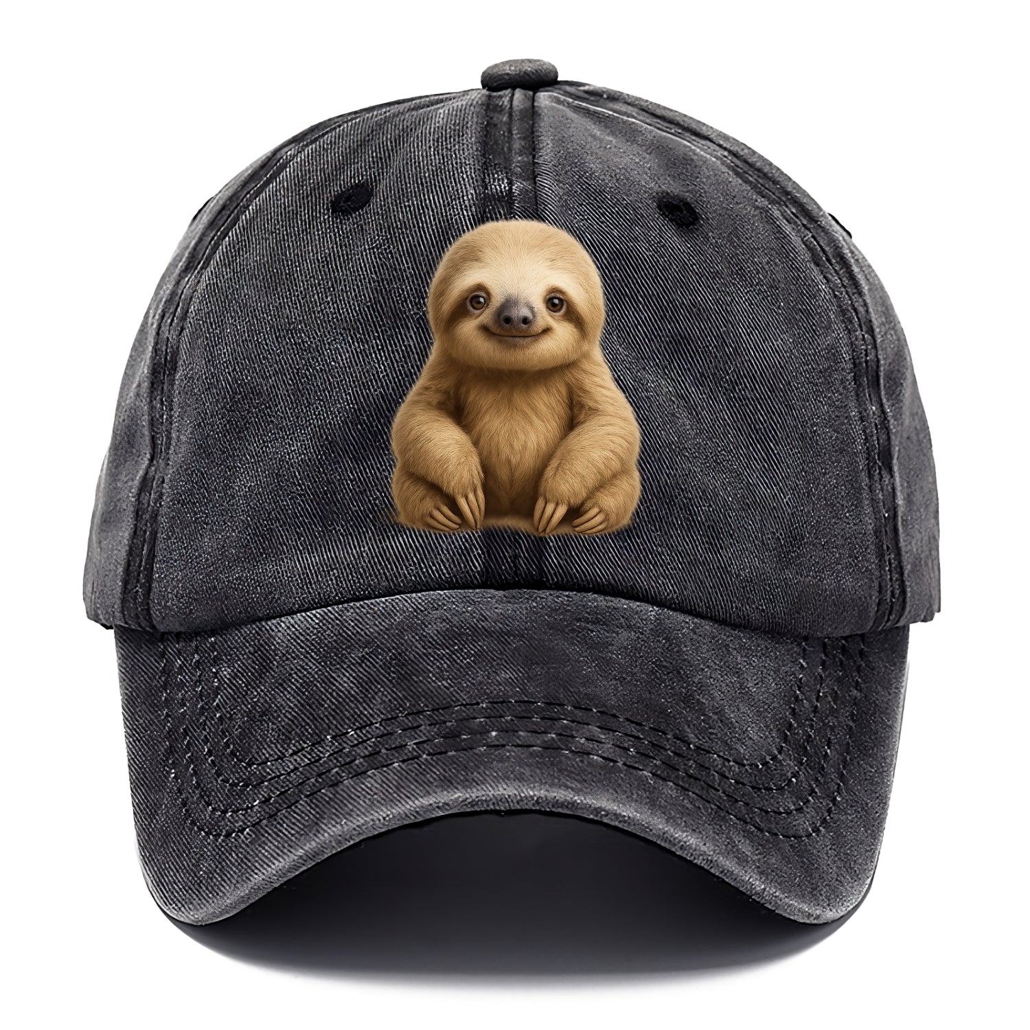 Baby Sloth - tan fur, long arms, peaceful smile, gentle eyes, front-facing, zen - Classic Cap - Graphite