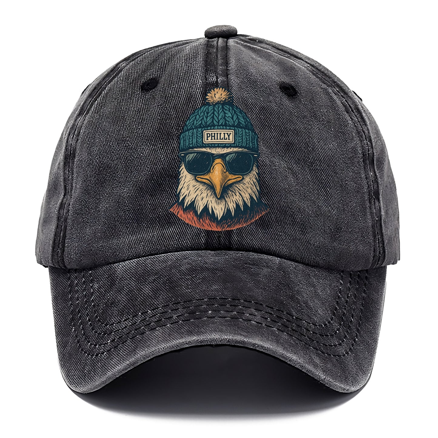 Philadelphia Eagle wearing Philly beanie with pom pom and wayfarer sunglasses - Classic Cap - Graphite