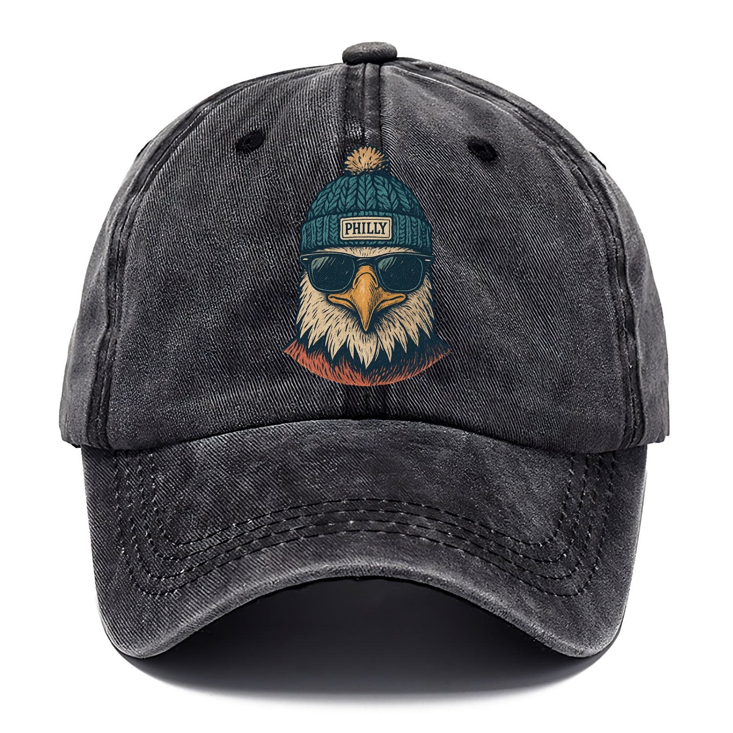 Philadelphia Eagle wearing Philly beanie with pom pom and wayfarer sunglasses - Classic Cap - Graphite