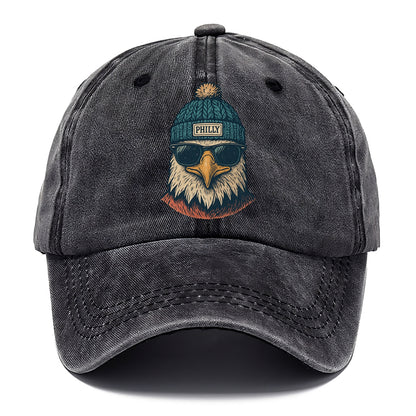 Philadelphia Eagle wearing Philly beanie with pom pom and wayfarer sunglasses - Classic Cap - Graphite