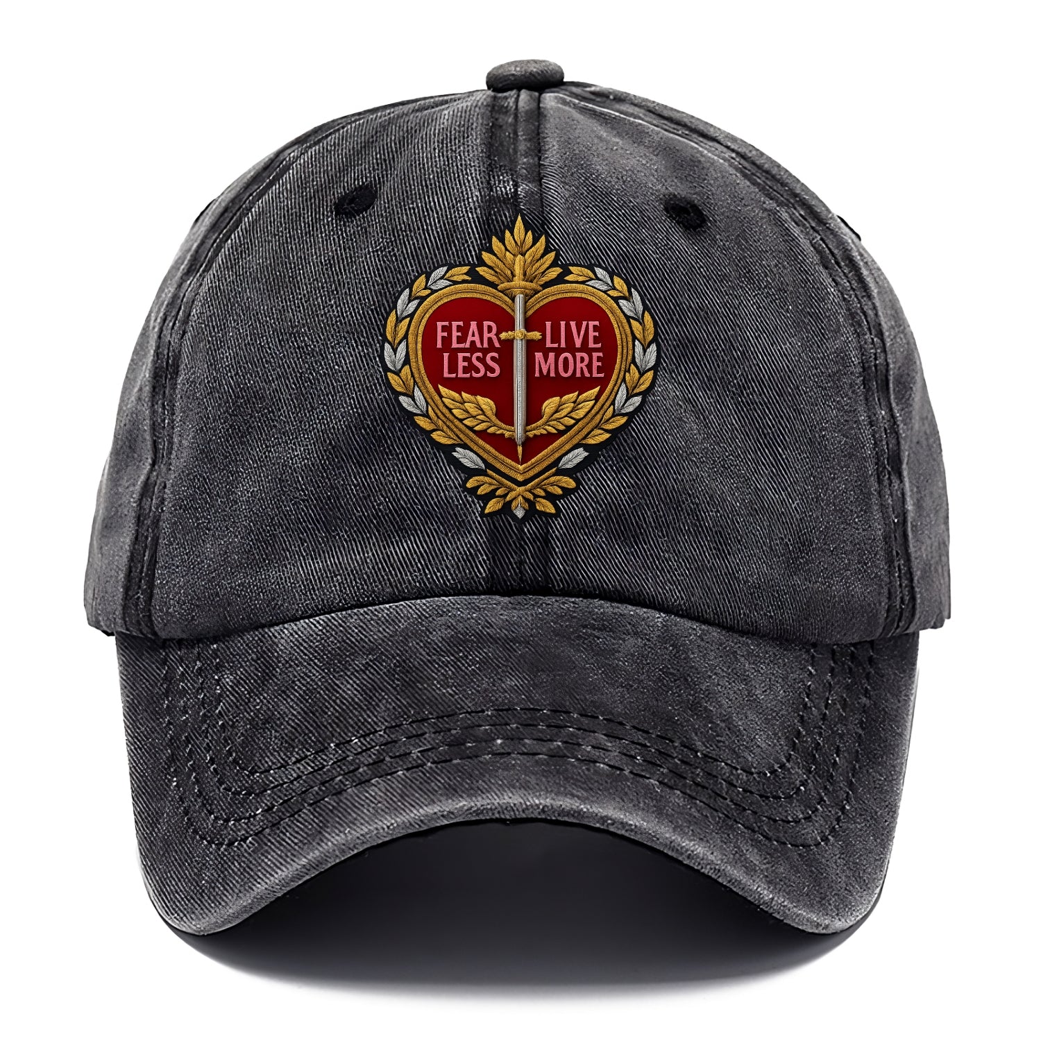 FEAR LESS LIVE MORE - heart with text in red , courage - Classic Cap - Graphite
