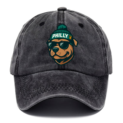 Philly Pitbull wearing Eagles beanie with Liberty Bell patch and wayfarer sunglasses - Classic Cap - Graphite