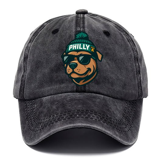 Philly Pitbull wearing Eagles beanie with Liberty Bell patch and wayfarer sunglasses - Classic Cap - Graphite