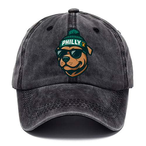 Philly Pitbull wearing Eagles beanie with Liberty Bell patch and wayfarer sunglasses - Classic Cap