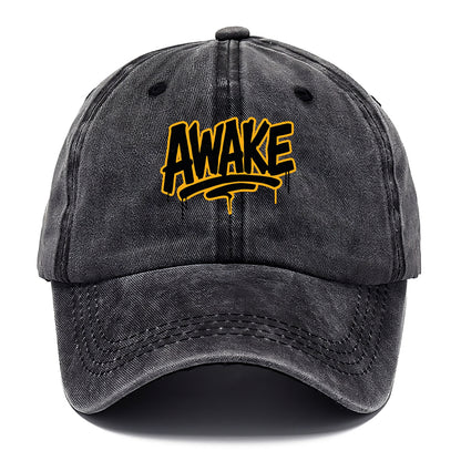 Bold typography design - "AWAKE" - conscious, aware, alert - Classic Cap - Graphite