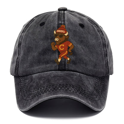 KC Bison wearing Chiefs beanie with arrowhead patch and wayfarer sunglasses - Classic Cap - Graphite