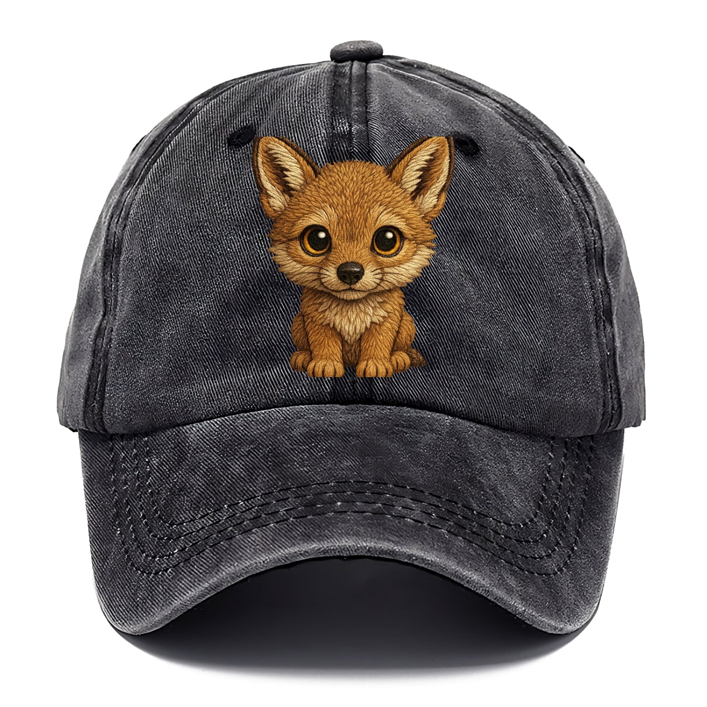 Baby Coyote Pup - tan fur, large ears, golden eyes, front-facing, clever baby - Classic Cap - Graphite