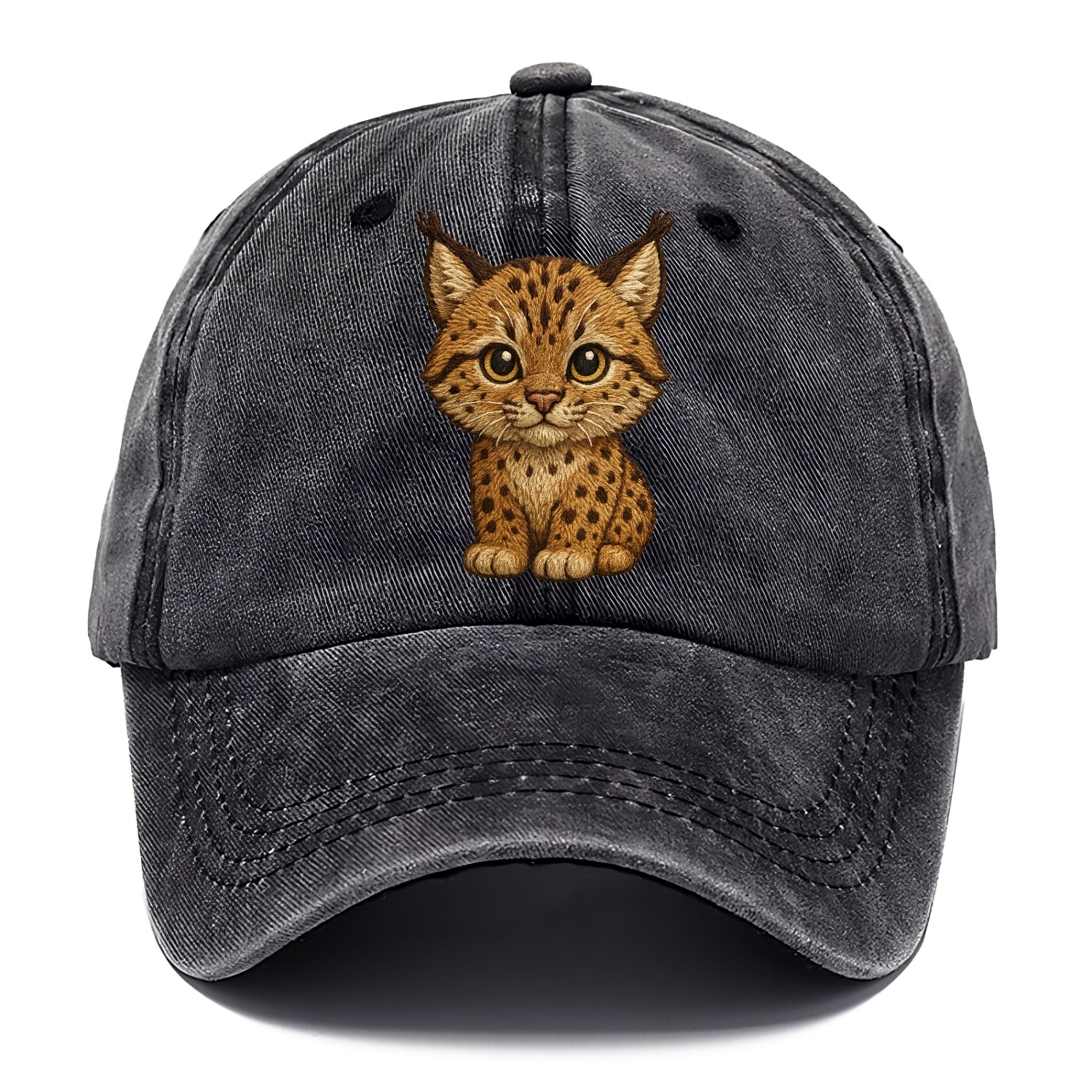 Baby Lynx Cub - tufted ears, spotted fur, golden eyes, front-facing, wild baby - Classic Cap - Graphite