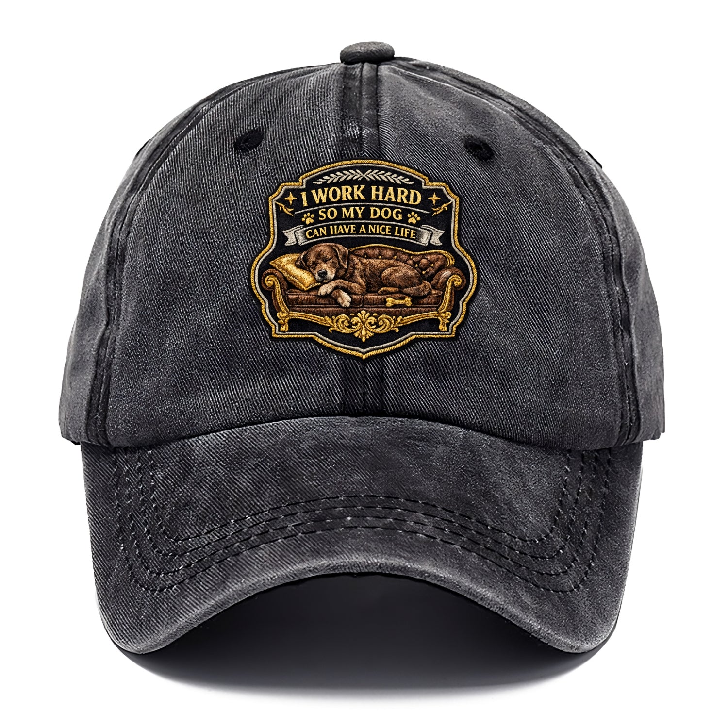 I WORK HARD SO MY DOG CAN HAVE A NICE LIFE - dog on couch in brown , pet luxury - Classic Cap - Graphite