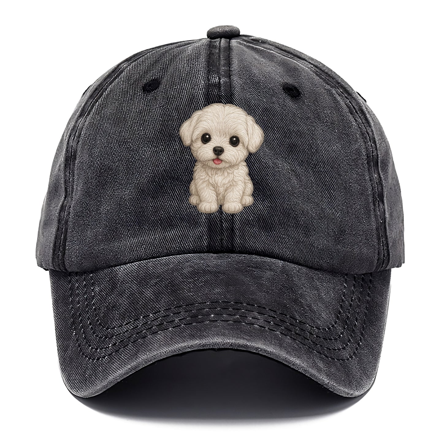 Baby Maltese Puppy - pure white silky coat, black button eyes, tiny nose, - Classic Cap - Graphite