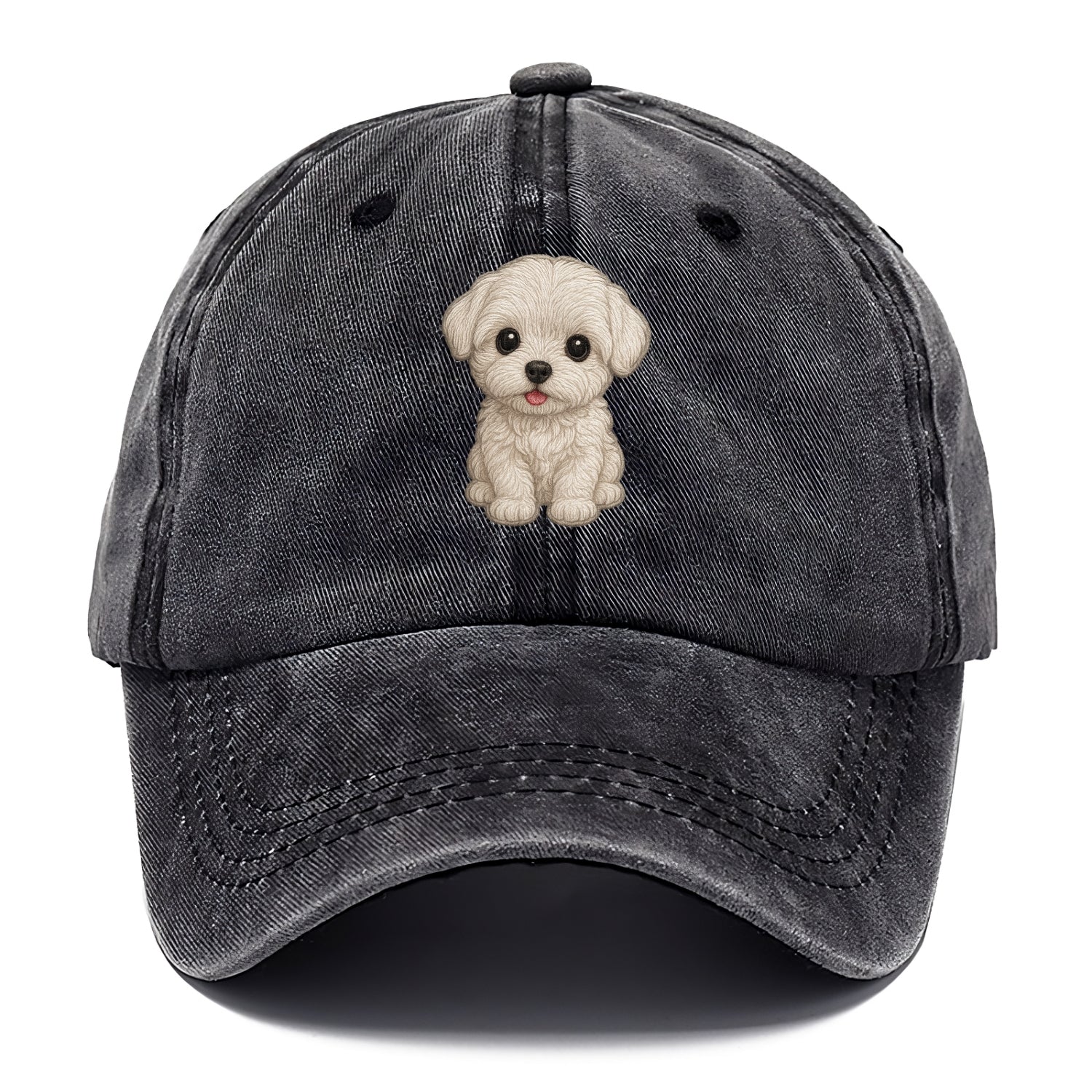 Baby Maltese Puppy - pure white silky coat, black button eyes, tiny nose, - Classic Cap - Graphite
