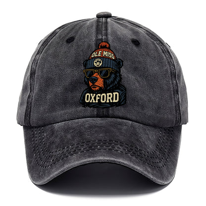 Oxford Black Bear wearing Ole Miss beanie with rebel patch - Classic Cap - Graphite