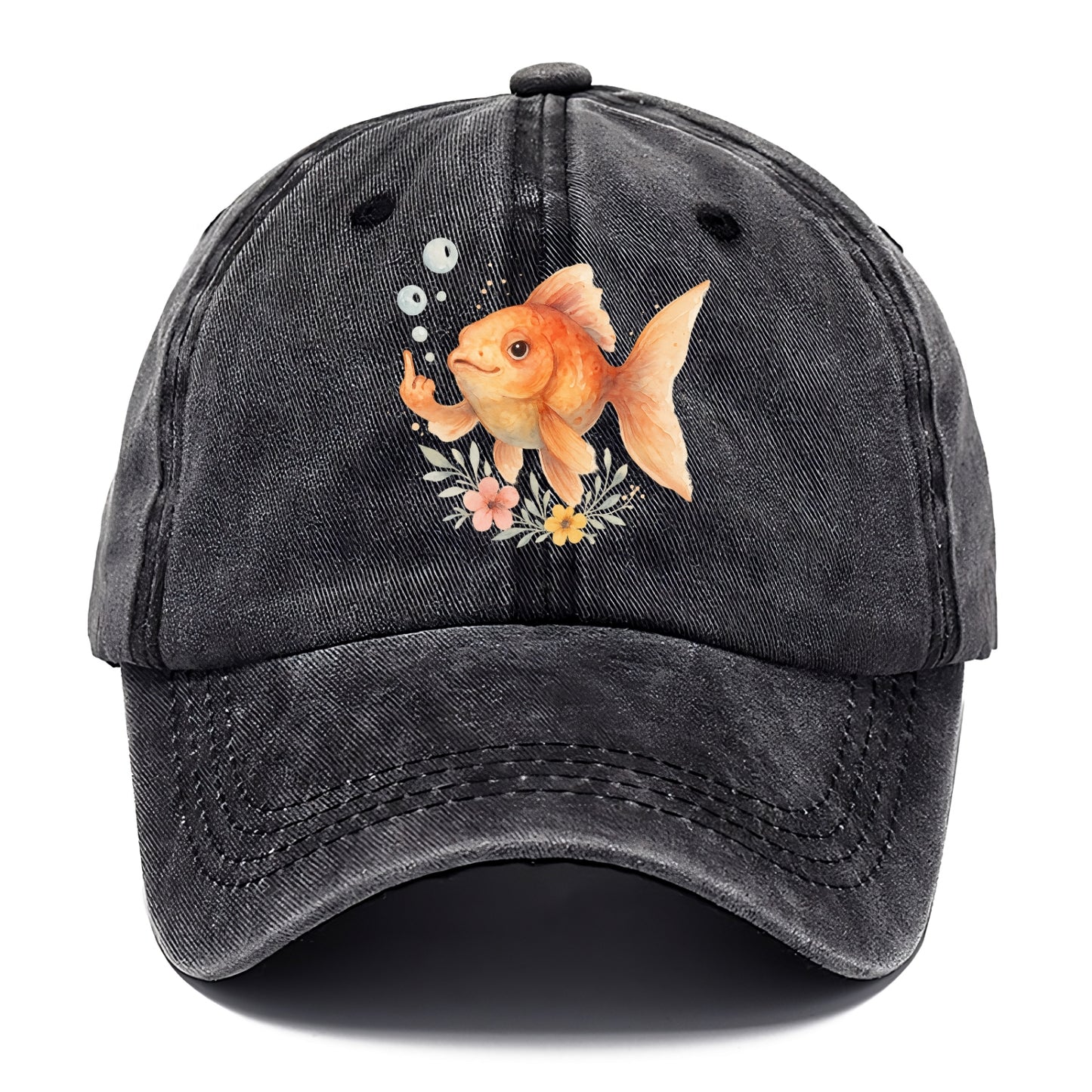 chubby goldfish blowing bubbles, one fin extended like middle finger - Classic Cap - Graphite