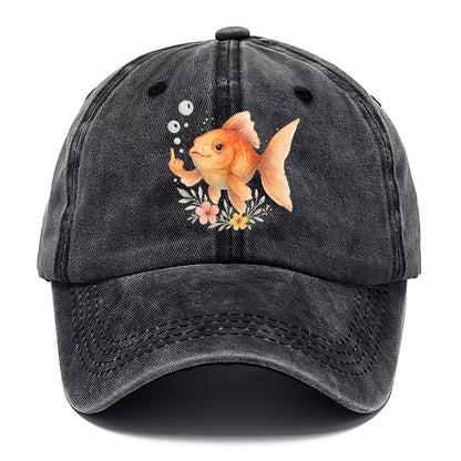 chubby goldfish blowing bubbles, one fin extended like middle finger - Classic Cap - Graphite