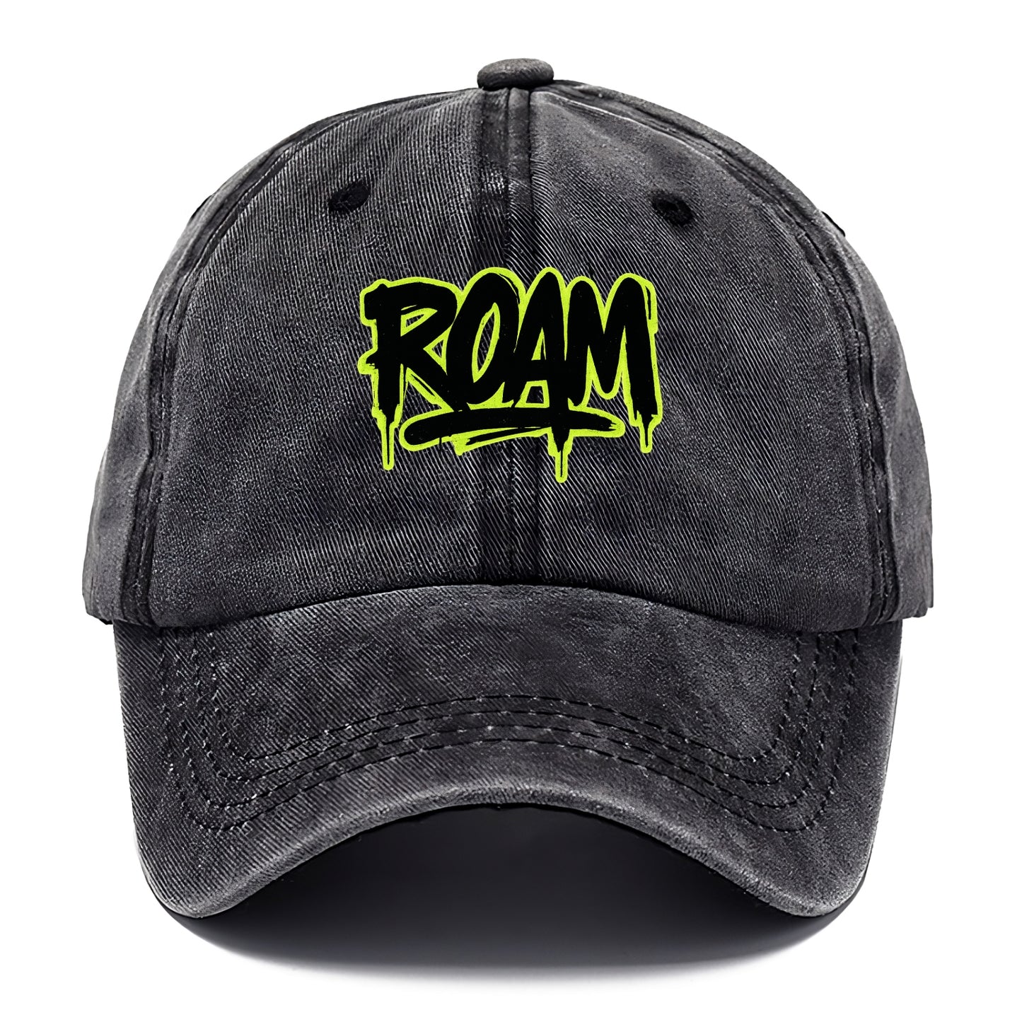 Bold typography design - "ROAM" - wander freely, no destination needed - Classic Cap - Graphite