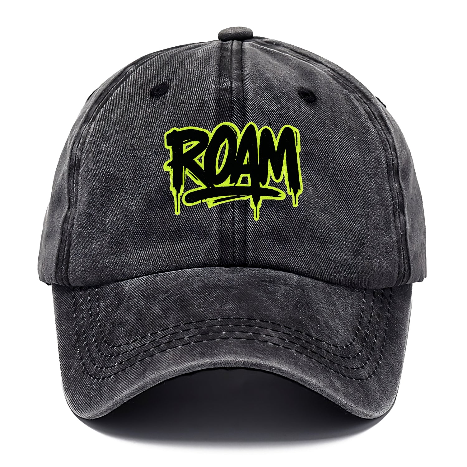 Bold typography design - "ROAM" - wander freely, no destination needed - Classic Cap - Graphite