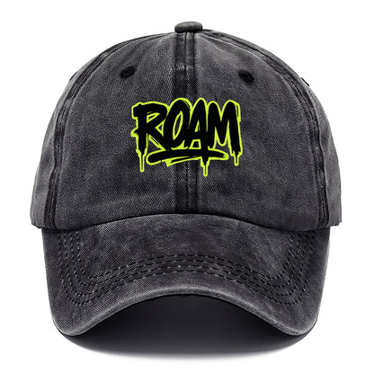 Bold typography design - "ROAM" - wander freely, no destination needed - Classic Cap - Graphite