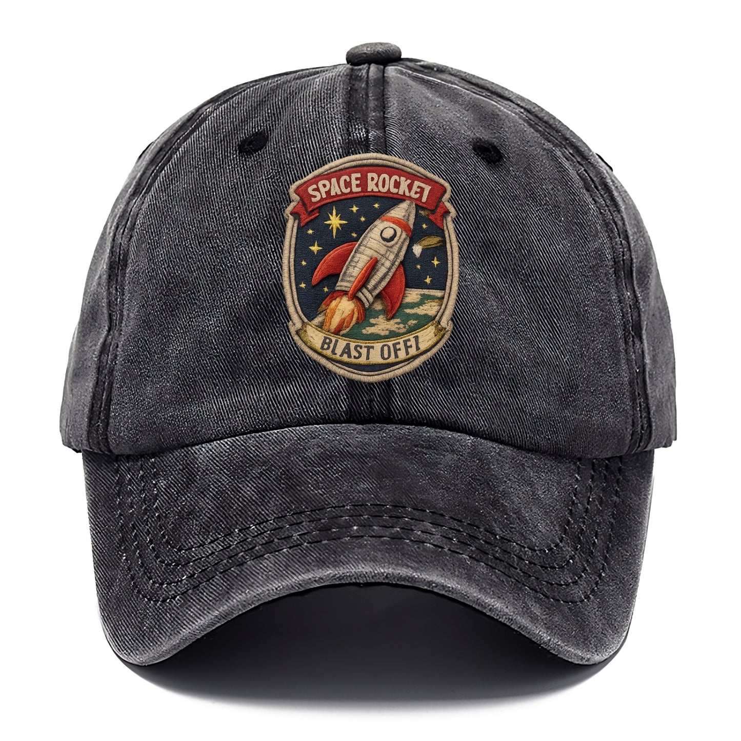 RETRO ROCKET - 1950s space rocket in silver and red , atomic age - Classic Cap - Graphite