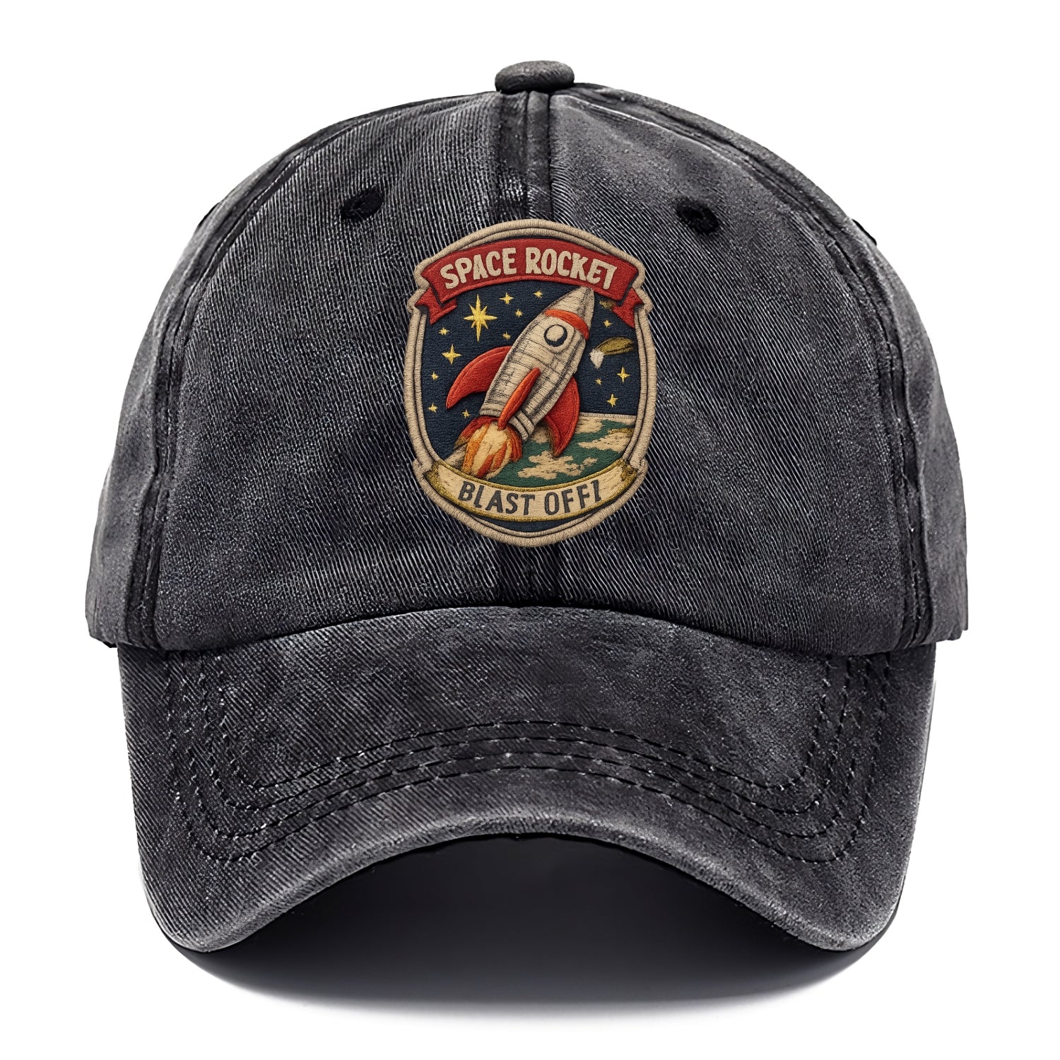 RETRO ROCKET - 1950s space rocket in silver and red , atomic age - Classic Cap - Graphite
