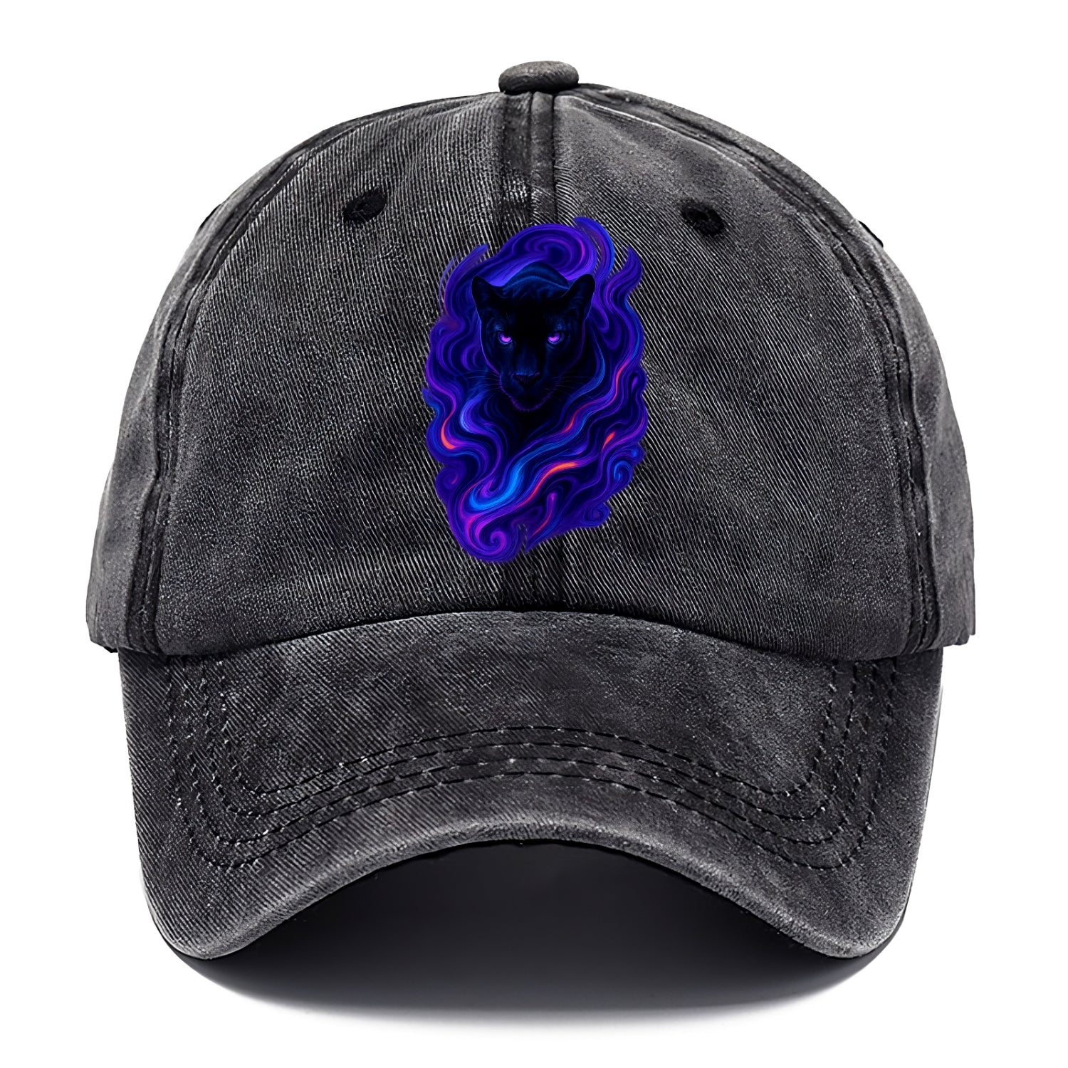 Sleek black panther emerging from swirls of deep purple and electric blue, - Classic Cap - Graphite