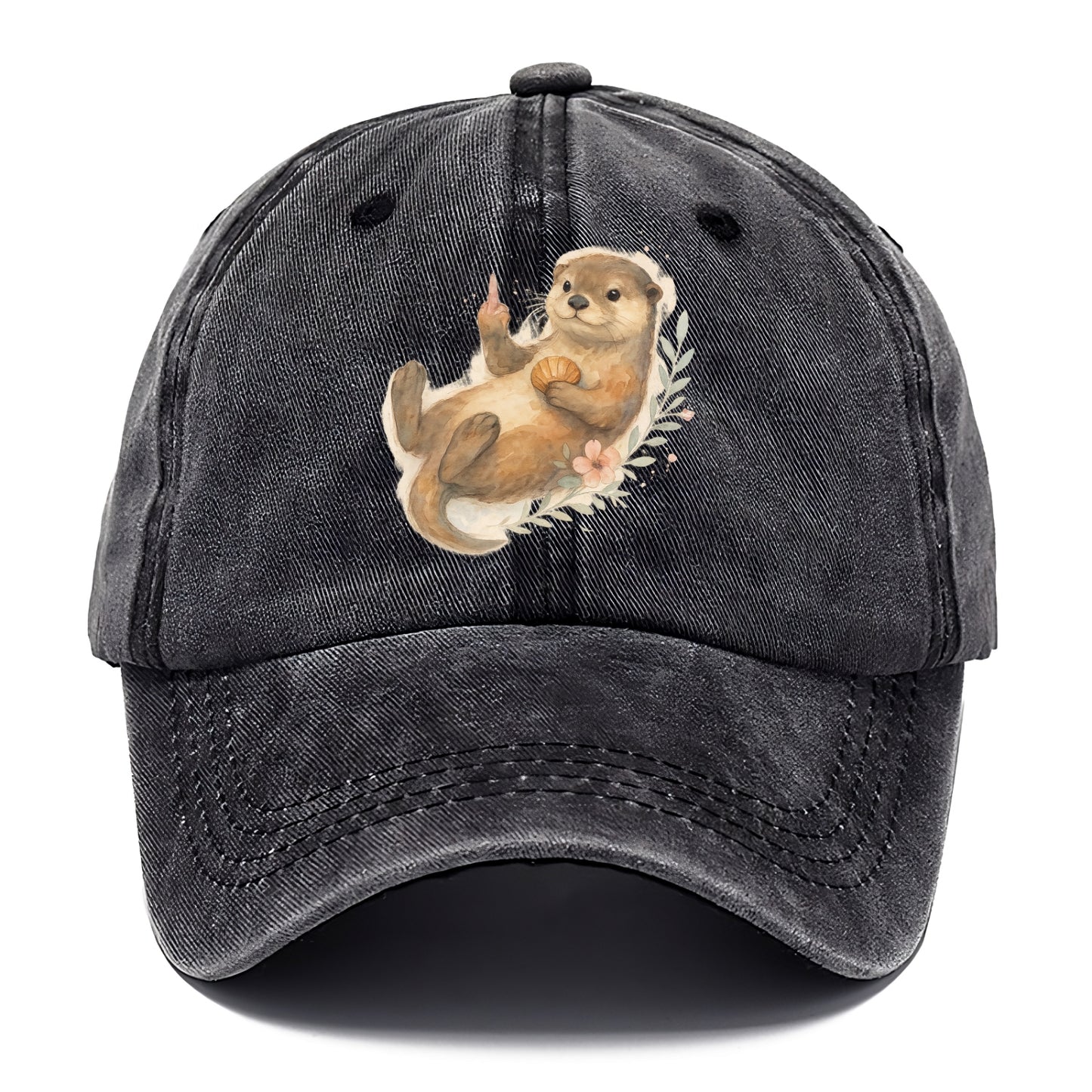 adorable otter floating on back, middle finger up while holding a shellfish - Classic Cap - Graphite