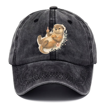 adorable otter floating on back, middle finger up while holding a shellfish - Classic Cap - Graphite