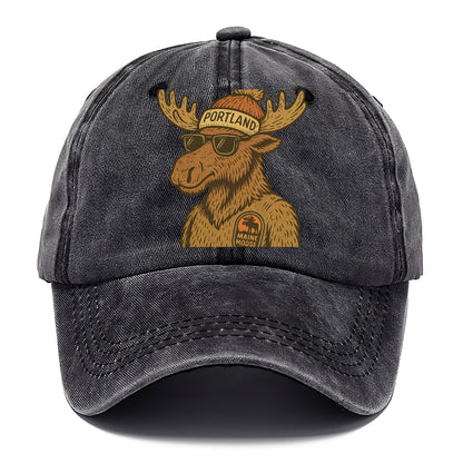 Maine Moose wearing Portland beanie with pom pom and wayfarer sunglasses - Classic Cap - Graphite